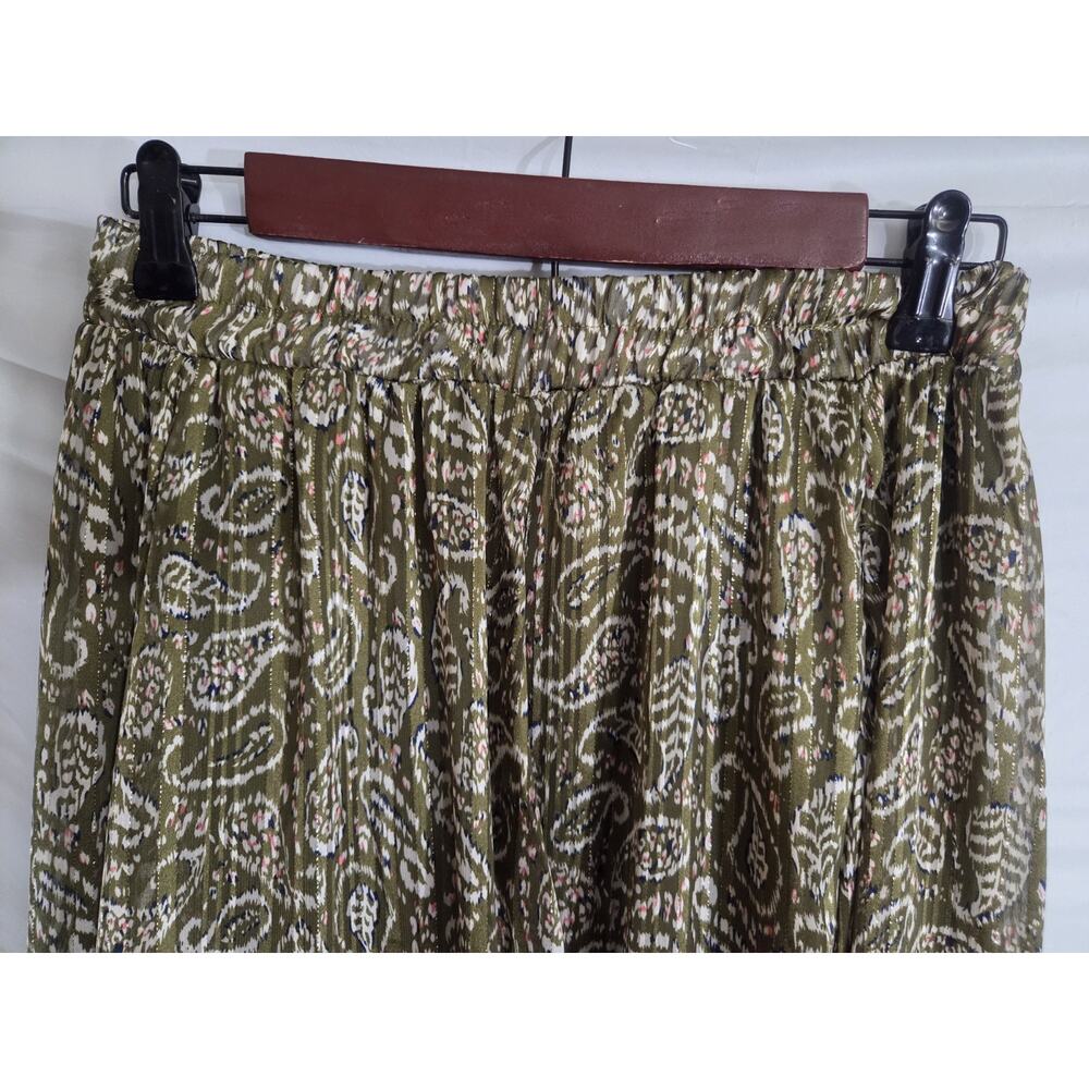 Pleated Maxi Skirt Size Sm Green Paisley Lined Gold Trim Gypsy Peasant Boho - Picture 9 of 11
